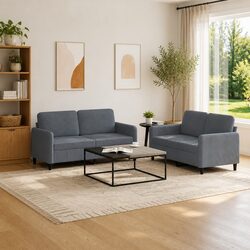 2 Piece Sofa Set Grey Velvet Living Room Furniture Couch Seating Suite