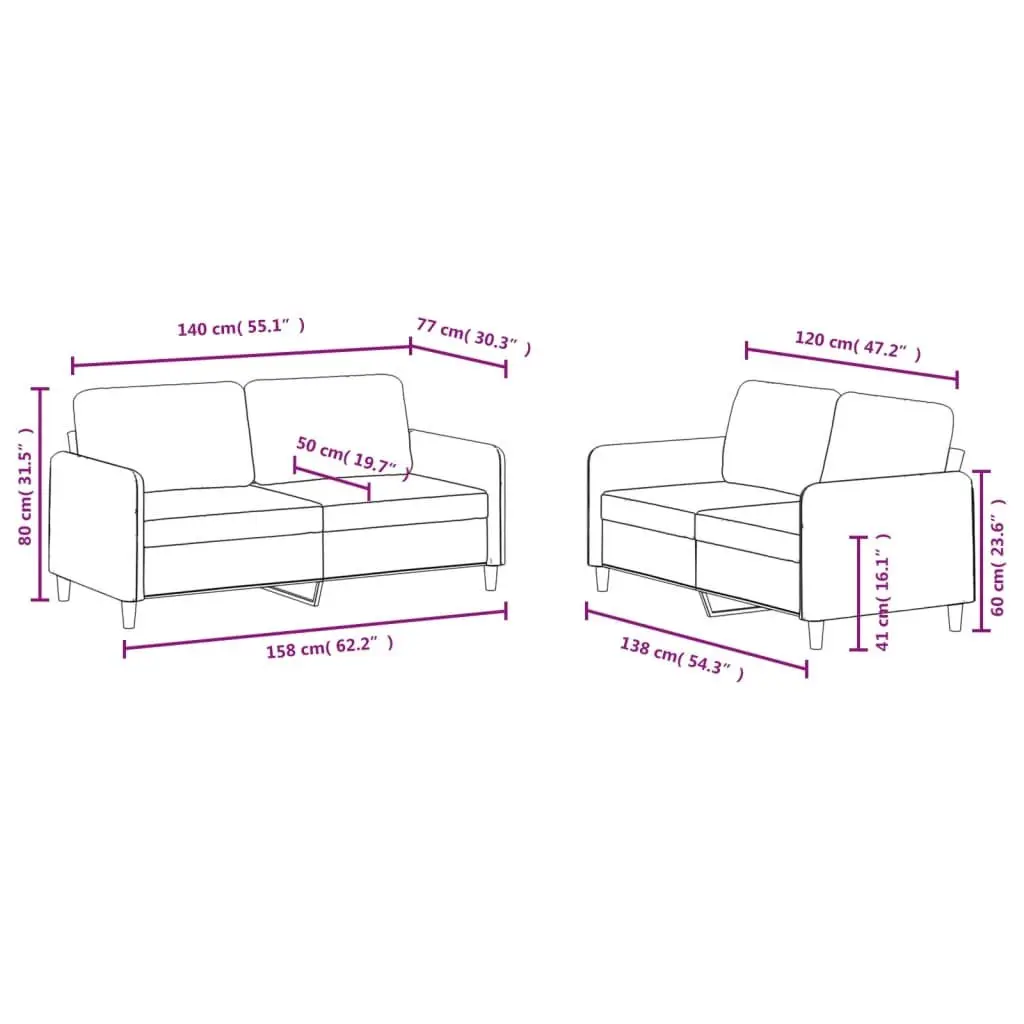 2 Piece Sofa Set Grey Velvet Living Room Furniture Couch Seating Suite