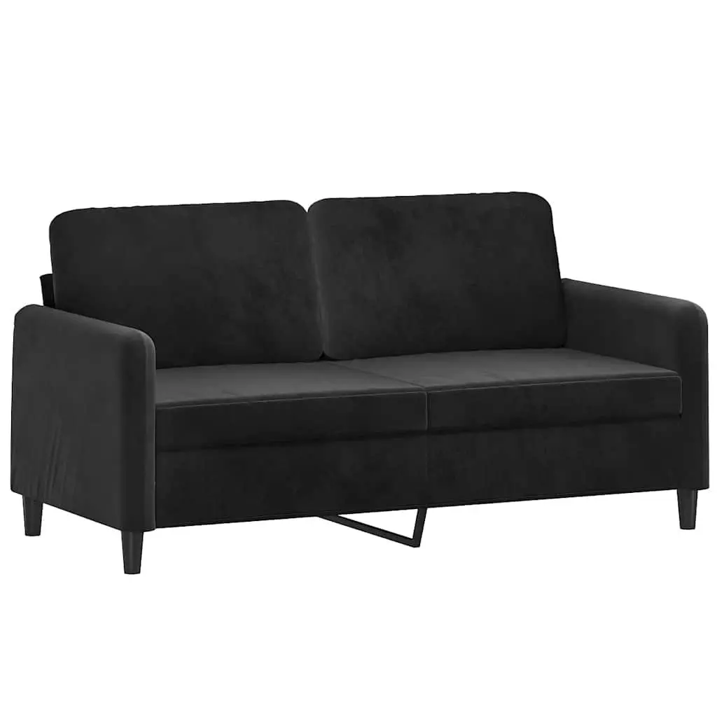 3 Piece Sofa Set Black Velvet Compact Living Room Furniture Couch Footstool