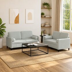 Your Friendly 2 Piece Grey Velvet Sofa Set with Pillows