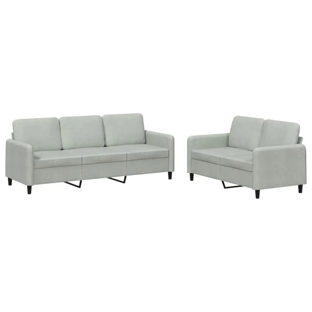 2 Piece Sofa Set Grey Velvet Lounge Suite Comfortable Seating Furniture