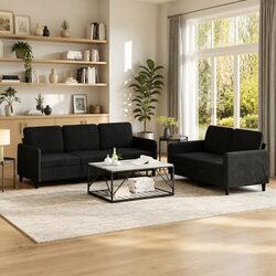 Your New Favorite Black Velvet Sofa Set – 2 Pieces for Relaxation