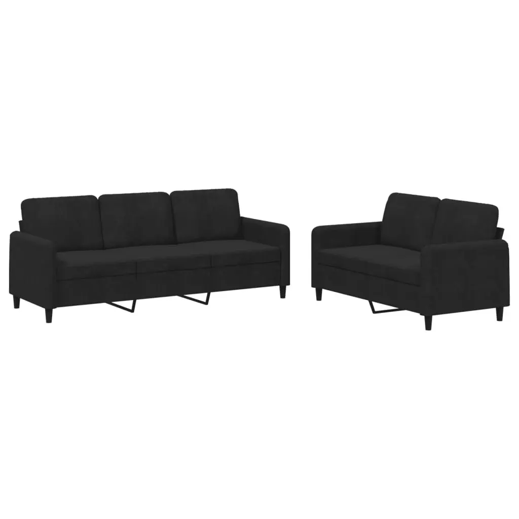 2 Piece Sofa Set Black Velvet Lounge Suite Comfortable Seating Living Room