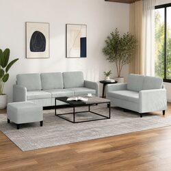 3 Piece Sofa Set Grey Velvet Living Room Furniture Couch with Footstool