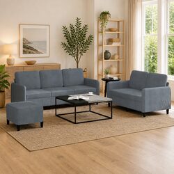Your New Favorite 3 Piece Grey Velvet Sofa Set