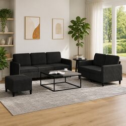 Feel at Home with This 3-Piece Black Velvet Sofa Set