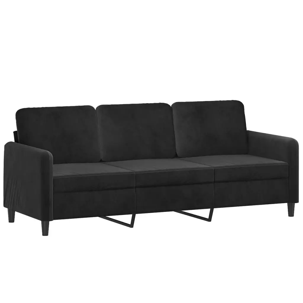 3 Piece Sofa Set Black Velvet Lounge Suite Compact Size