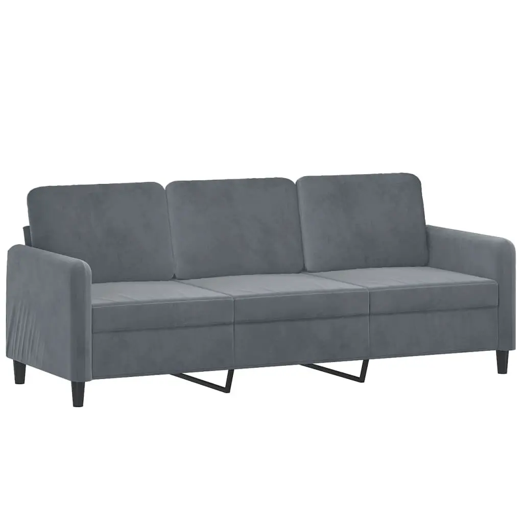 3 Piece Sofa Set Grey Velvet Couch with Pillows Footstool Living Room Furniture