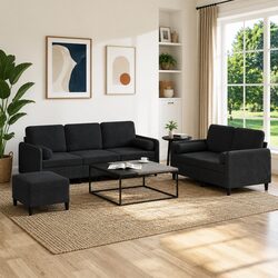 Your New 3 Piece Black Velvet Sofa Set Awaits You