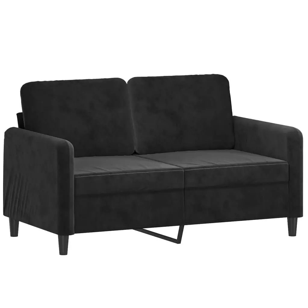 3 Piece Sofa Set Black Velvet Living Room Furniture with Pillows Footstool