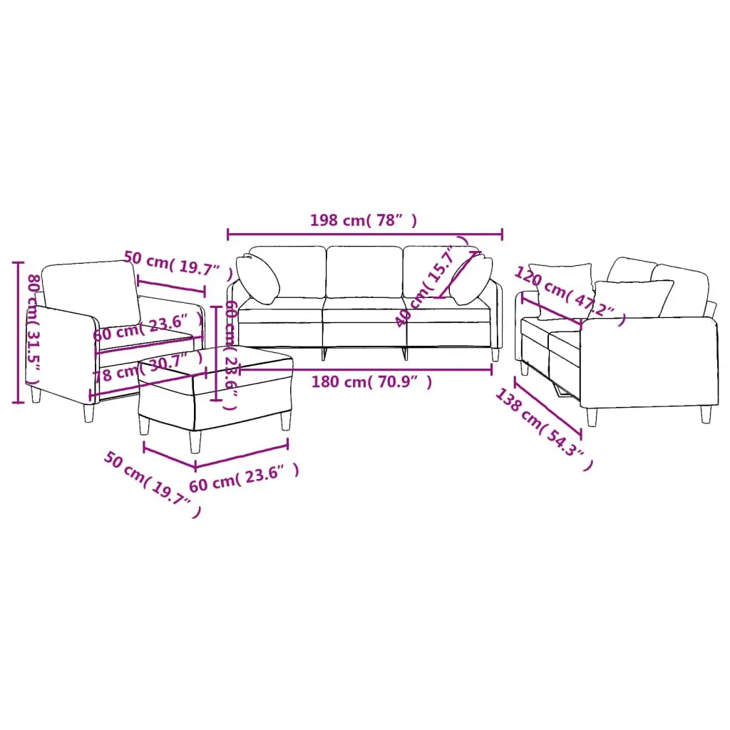 4 Piece Sofa Set in Grey Fabric