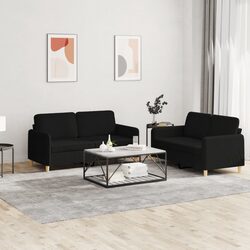 2 Piece Sofa Set Black Fabric Durable Couch Living Room Seating Cushions