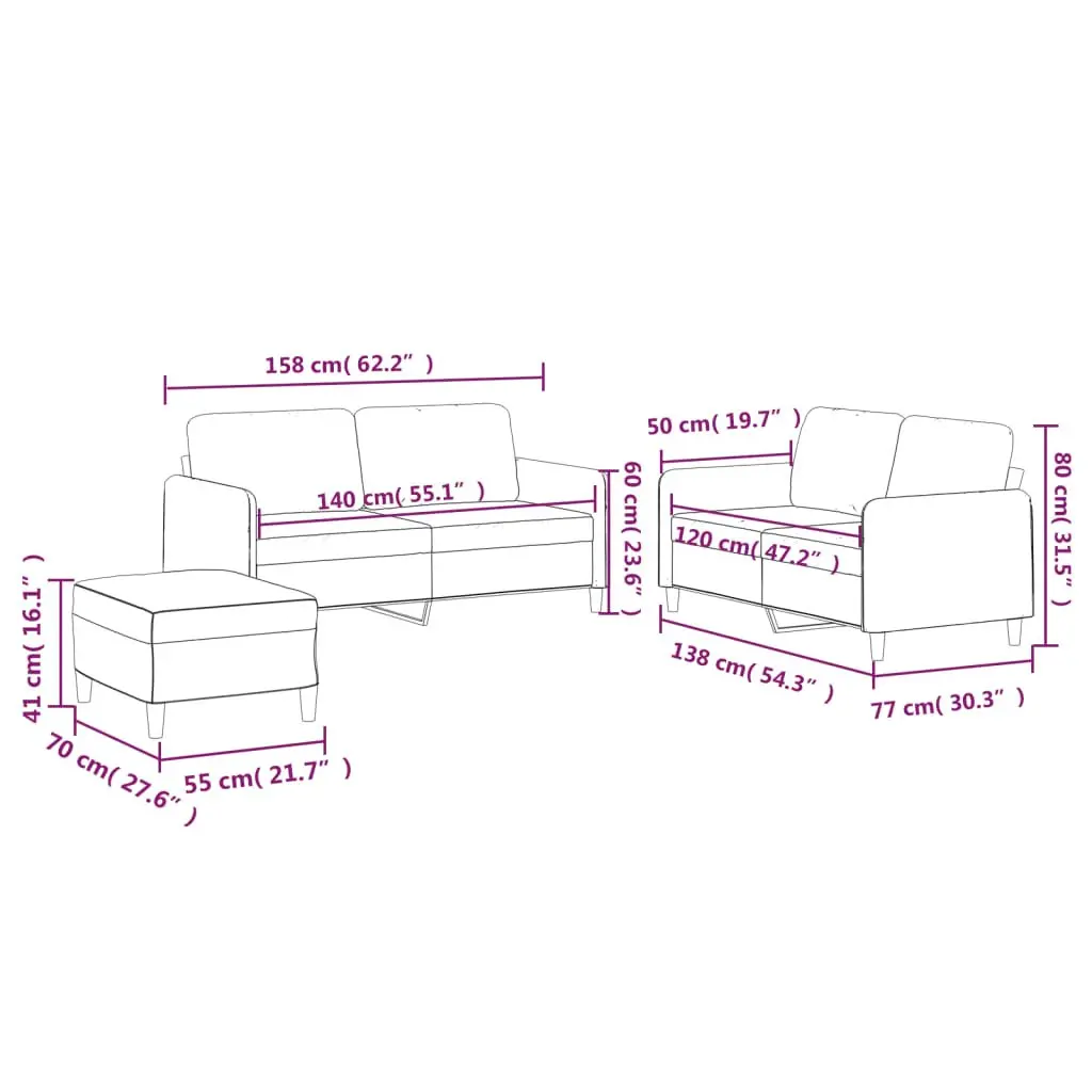3 Piece Sofa Set with Cushions