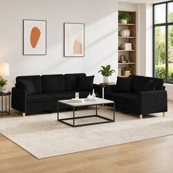Your Friendly Black Fabric 2 Piece Sofa Set