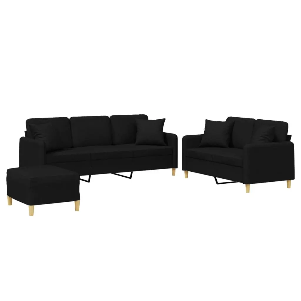3 Piece Sofa Set in Black Fabric