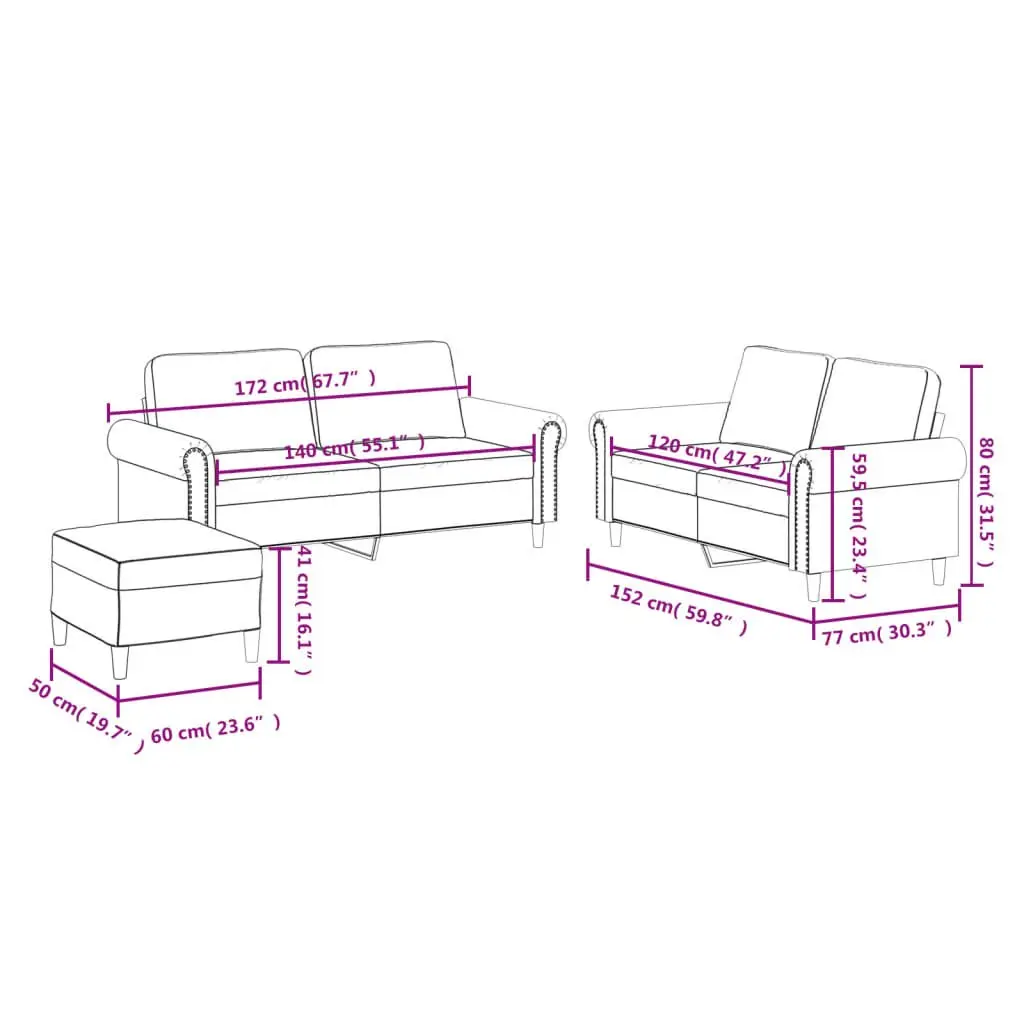 3 Piece Sofa Set with Footstool