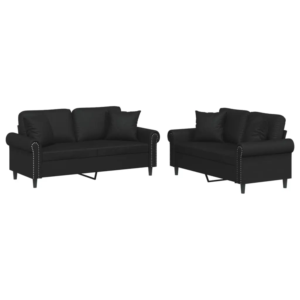 Black Faux Leather Sofa Set