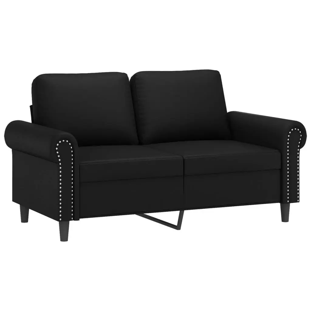 3 Piece Sofa Set with Throw Pillows Footstool Black Faux Leather Living Room