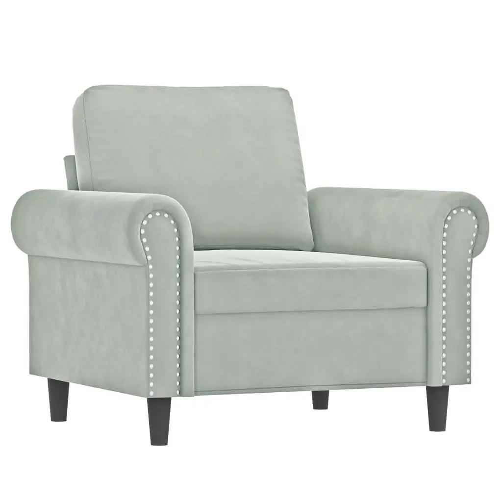 3 Piece Sofa Set Grey Velvet Lounge Suite Cushioned Armchair Couch Living Room