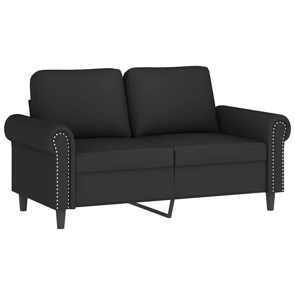 3 Piece Sofa Set Black Velvet Couch with Throw Pillows Seating Furniture Suite
