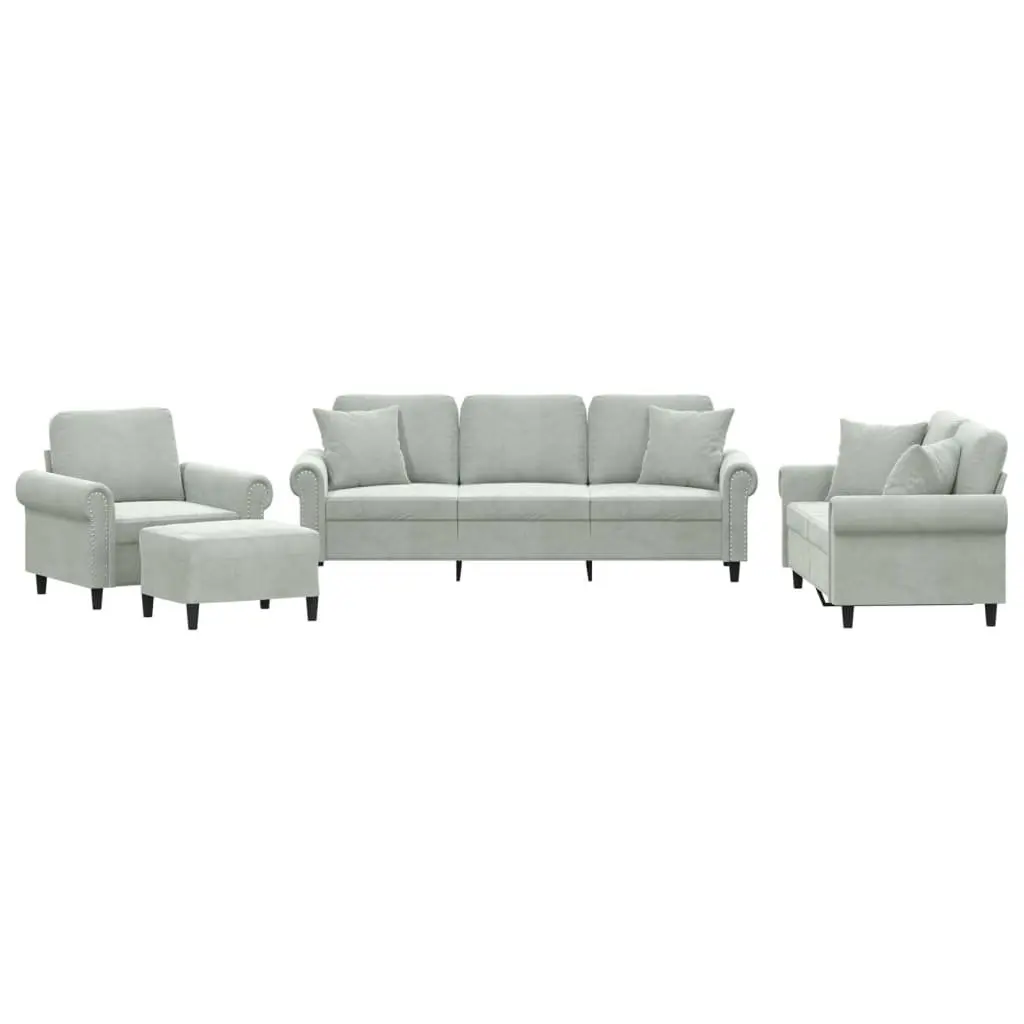 4 Piece Grey Velvet Sofa Set
