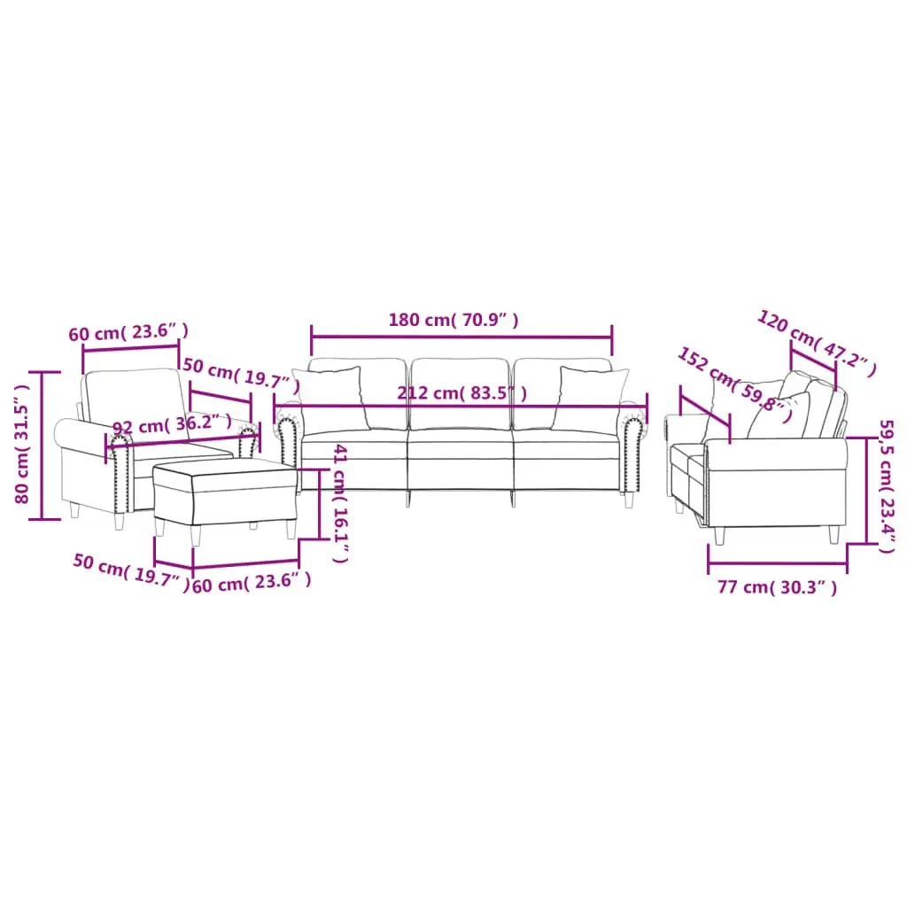 4 Piece Grey Velvet Sofa Set