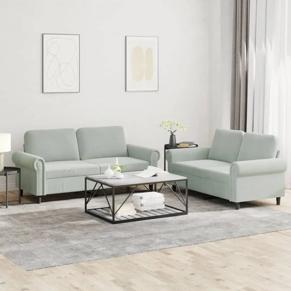2 Piece Sofa Set with Cushions Grey Velvet Lounge Suite Comfortable Seating