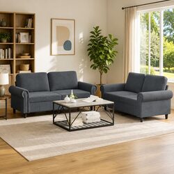 Your Friendly Grey Velvet 2 Piece Sofa Set Awaits