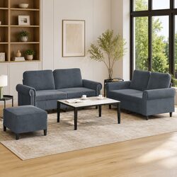 Friendly Grey Velvet 3 Piece Sofa Set for You