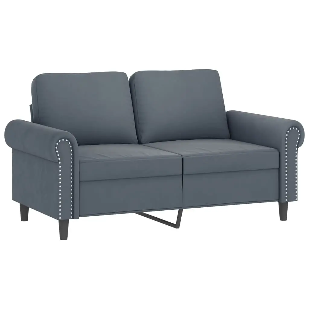 3 Piece Sofa Set Grey Velvet Lounge Suite with Footstool Cushions Living Room