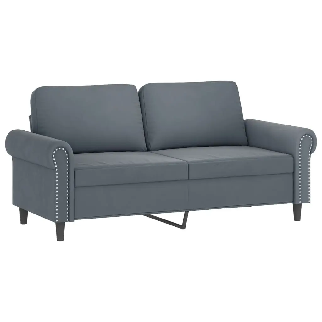 3 Piece Sofa Set Grey Velvet Lounge Suite with Footstool Cushions Living Room