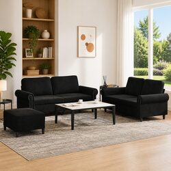 Your New 3 Piece Black Velvet Sofa Set Awaits