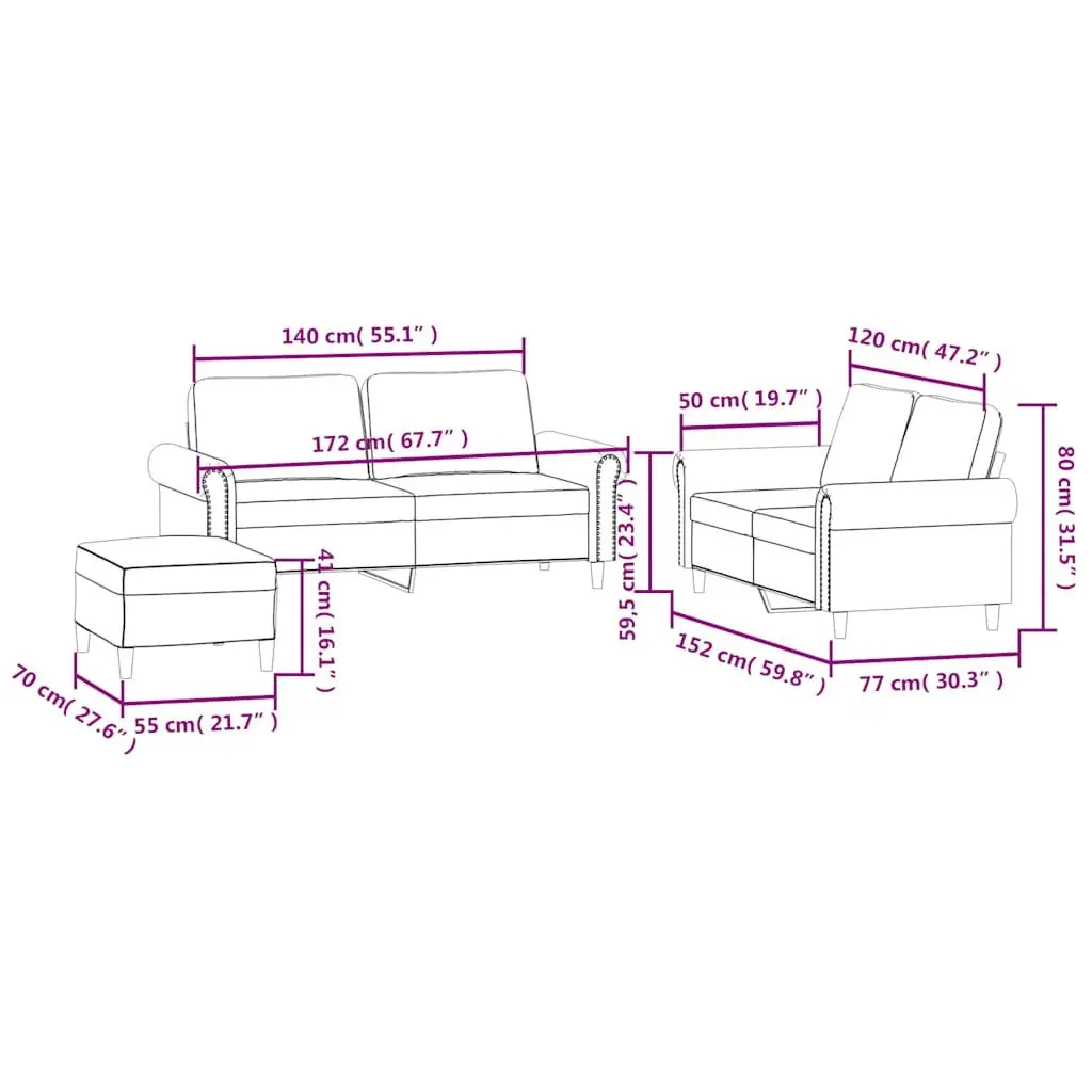 3 Piece Black Velvet Sofa Set