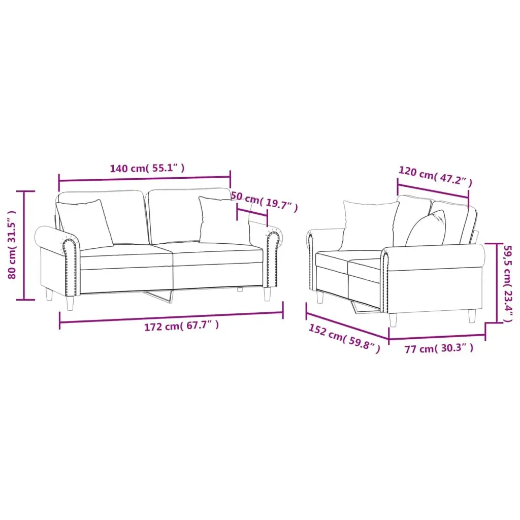 2 Piece Grey Velvet Sofa Set
