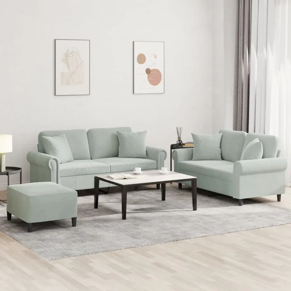 Grey Velvet Sofa Set