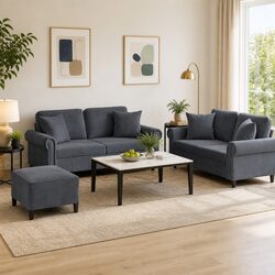 Grey Velvet Sofa Set for Your Living Room - 3 Pieces
