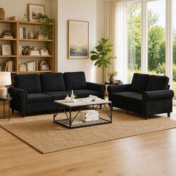 Join the Comfort: 2 Piece Black Velvet Sofa Set