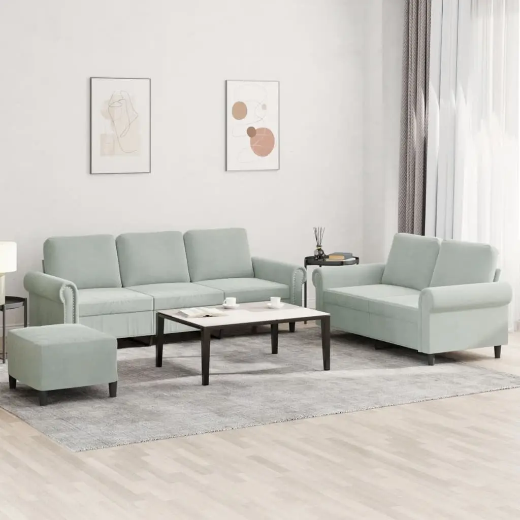 Grey Velvet Sofa Set