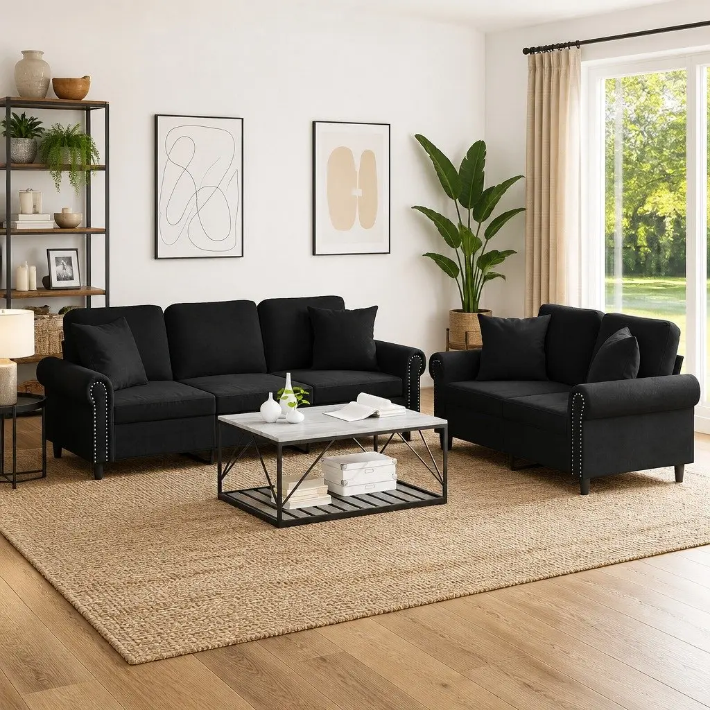 2 Piece Sofa Set Soft Velvet Black