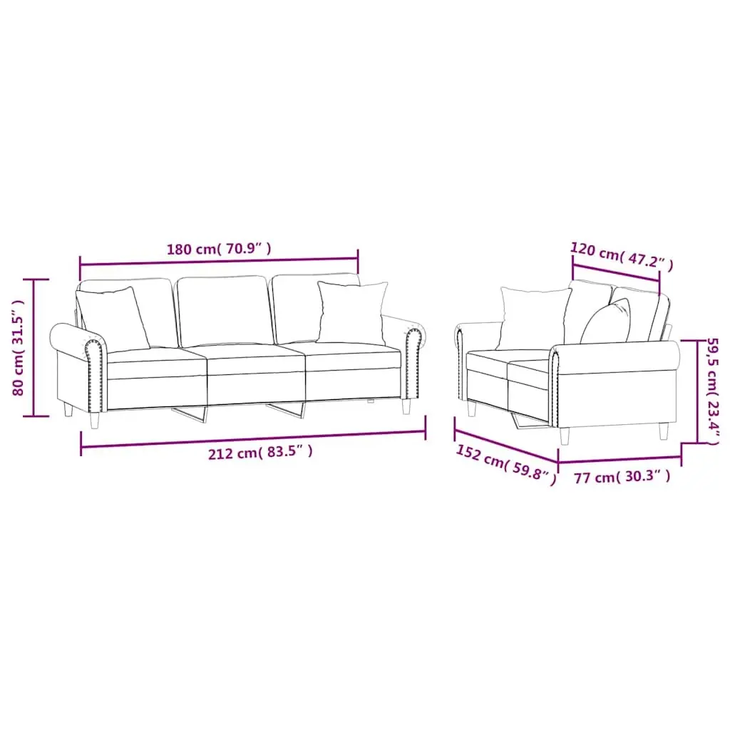 2 Piece Sofa Set Soft Velvet Black