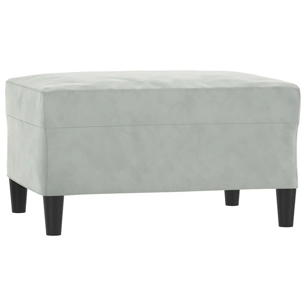 3 Piece Sofa Set Grey Velvet Couch with Throw Pillows Footstool Living Room