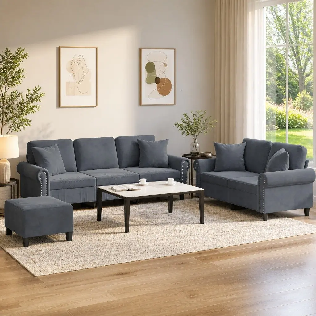 3 Piece Sofa Set with Footstool