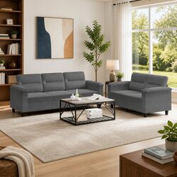 2 Piece Sofa Set Grey Microfibre Fabric Cushions Living Room Furniture Durable