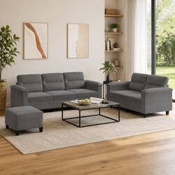 3 Piece Sofa Set with Cushions Grey Microfibre Upholstered Living Room Furniture