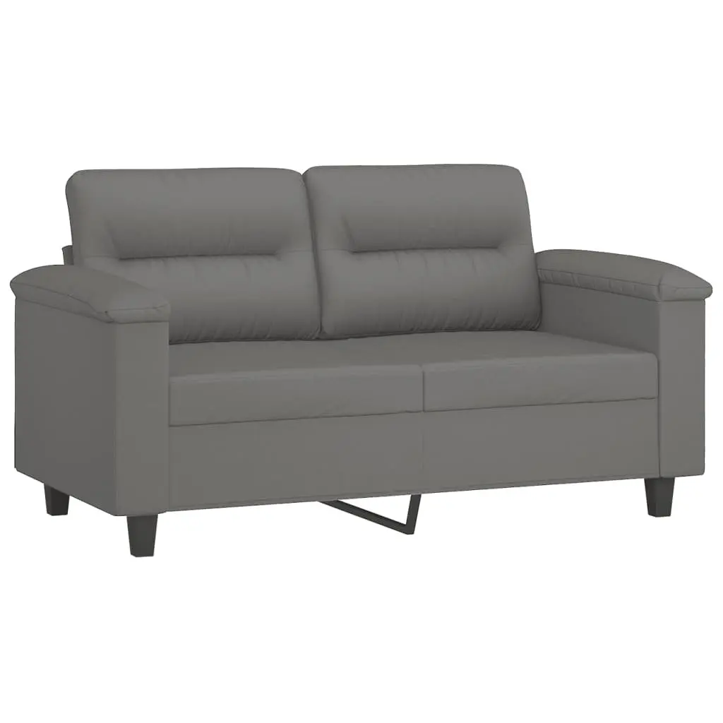 Sofa Set Grey Microfibre Fabric 2 Piece Lounge with Throw Pillows