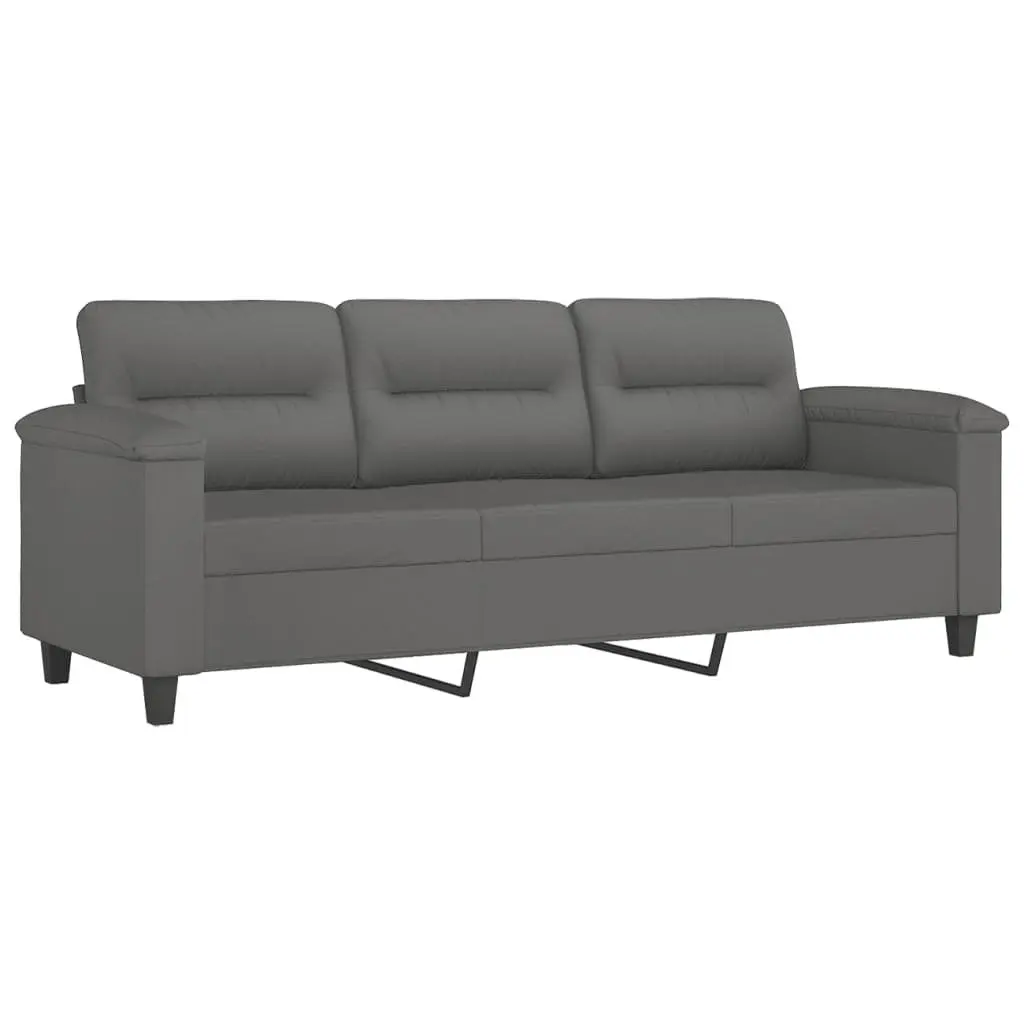 Sofa Set Grey Microfibre Fabric 2 Piece Lounge with Throw Pillows