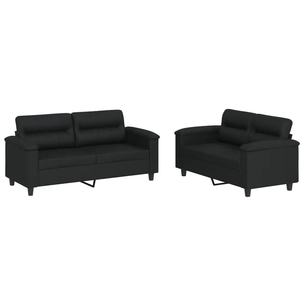 2 Piece Sofa Set Black Faux Leather Lounge Couch with Cushions