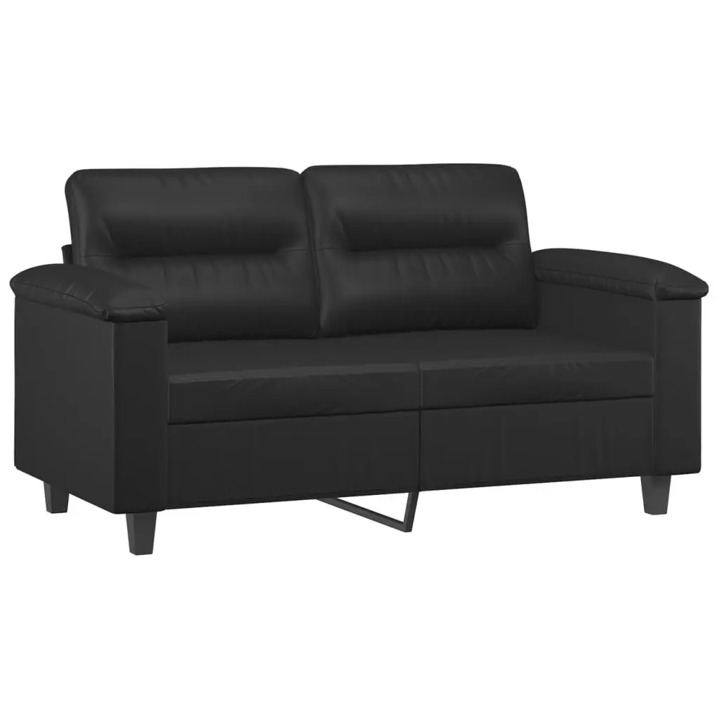 2 Piece Sofa Set Black Faux Leather Lounge Couch with Cushions