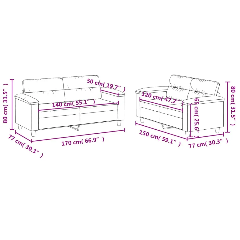 2 Piece Sofa Set Black Faux Leather Lounge Couch with Cushions