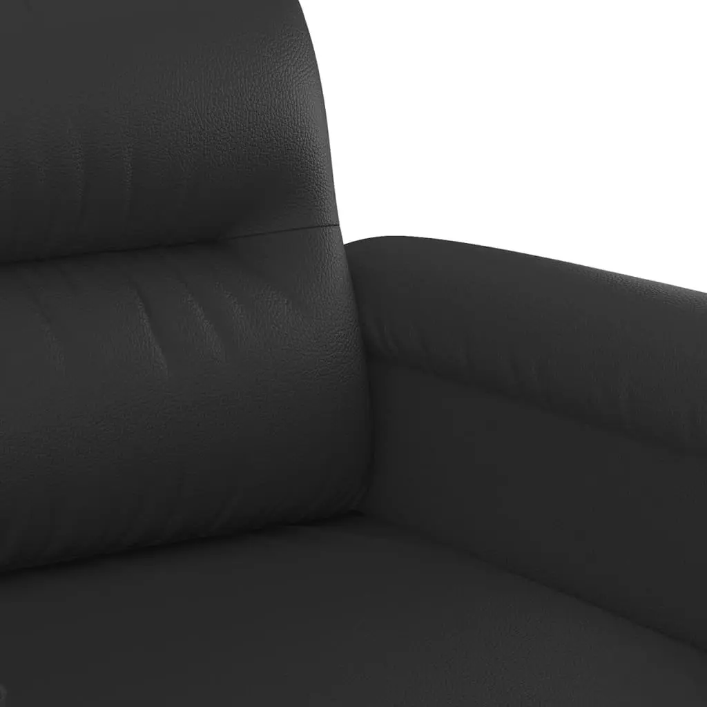 3 Piece Sofa Set Black Faux Leather Lounge Suite with Throw Pillows Footstool